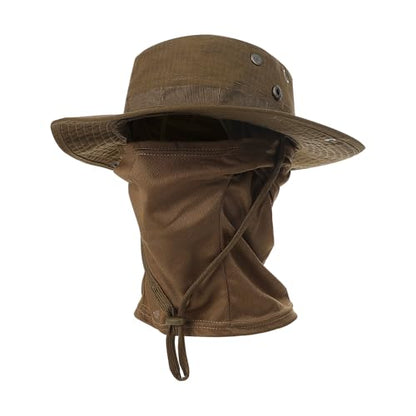 Boonie Hat with Balaclava Face Mask - UV Protection Wide Brim Sun Hat, Adjustable & Foldable for Hunting Fishing Outdoor - color: Brown