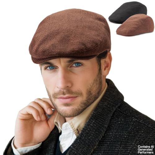LADYBRO 2-Pack Unisex Flat Cap Newsboy Hats for Men Women Casual Adjustable - color: Black+coffee
