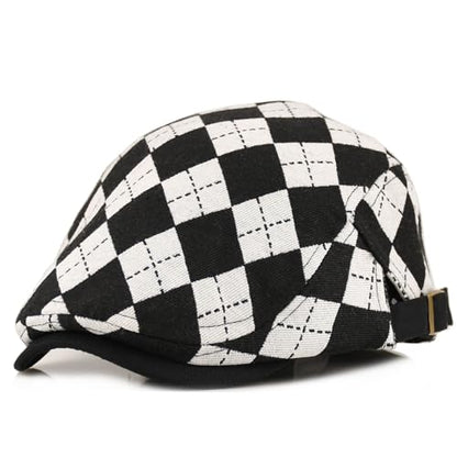 Women's Berets: Black Houndstooth Red Beret Hats for Women Fall Winter Fashion Outfit - color: Advance-checkered-black