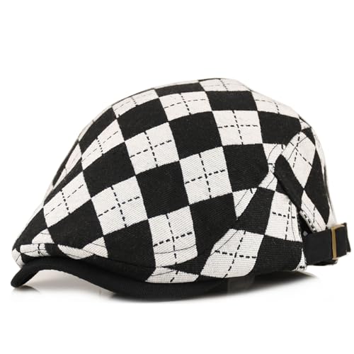 Women's Berets: Black Houndstooth Red Beret Hats for Women Fall Winter Fashion Outfit - color: Advance-checkered-black