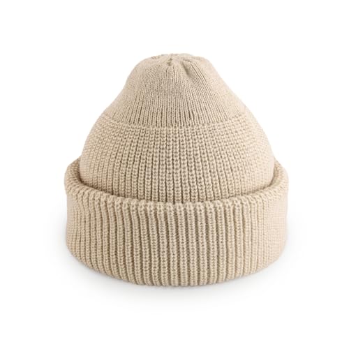 Fisherman Beanie Cuffed Knit Winter Hat Trawler Sailor Watch Cap Men Women - color: Classic (Latte)