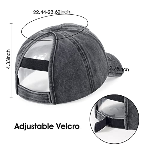 HH HOFNEN Ponytail Hat for Women Washed Distressed Baseball Cap Ponycaps - color: #2 Black+grey