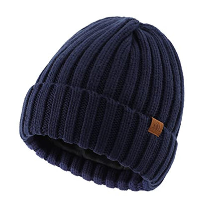 Home Prefer Mens Winter Hat Wool Fleece Lined Knit Beanie Hat Warm Stocking Caps - color: Navy Blue