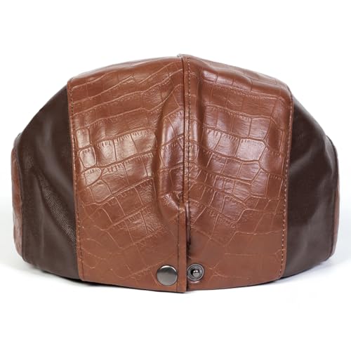 Newsboy Cap for Men, Flat Cap, PU Leather Hat - color: Spliced| Brown