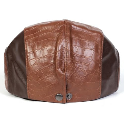 Newsboy Cap for Men, Flat Cap, PU Leather Hat - color: Spliced| Brown