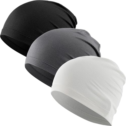 WTACTFUL 3-Pack Breathable Cooling Skull Cap for Men Women Thin Beanie - color: # Black+gray+white