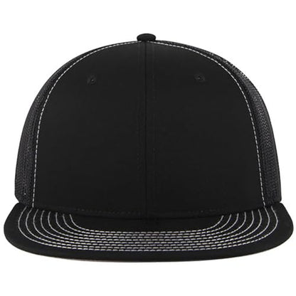 Ashen Fane 6 Panel Mid Profile Mesh Back Structured Trucker Adjustable Snapback Hat - color: Black Ver.2