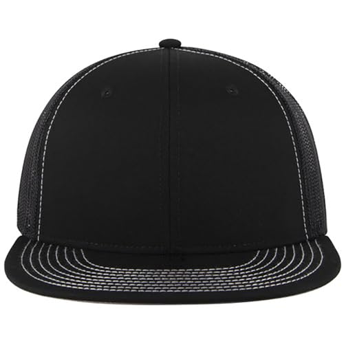 Ashen Fane 6 Panel Mid Profile Mesh Back Structured Trucker Adjustable Snapback Hat - color: Black Ver.2