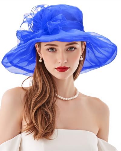 Century Star Kentucky-Derby hat Fascinator Hats for Women 2026 Floral Tea Party Bridal Church Wedding Headwear - color: Royal Blue