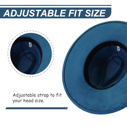 Fedora Hats for Women Man with Big Wide Brim Classic Suede Panama Hat Western Outdoor hat - color: Blue