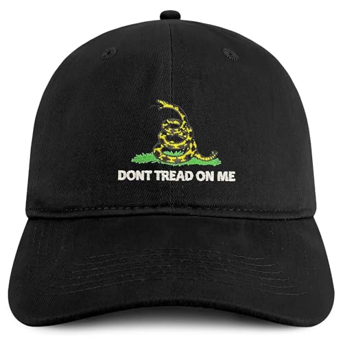 Trendy Apparel Shop Don't Tread on Me Embroidered Unstructured Cotton Dad Hat - color: Black
