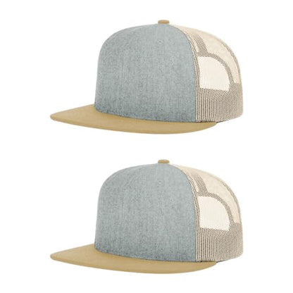 Richardson 511 Wool Blend Flatbill Trucker Snapback Adjustable Cap - color: Heather Grey/Birch/Biscuit