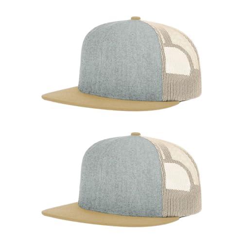 Richardson 511 Wool Blend Flatbill Trucker Snapback Adjustable Cap - color: Heather Grey/Birch/Biscuit