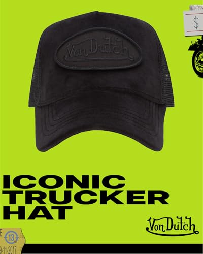 Von Dutch Unisex Velvet Trucker Hat, Curved Bill, Mesh Back, Snapback - color: Black Patched