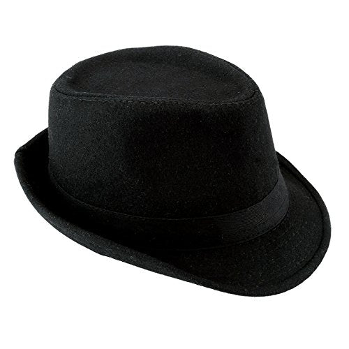 Unisex Classic 20s Trilby Fedora-Hat with Black Band Fashion Casual Jazz Wool Cap (Black)