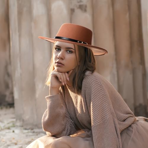 JaGely Hats Felt Hat for Women with Belt - color: Khaki, Black, Brown, Beige With Black Belt