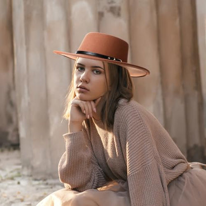 JaGely Hats Felt Hat for Women with Belt - color: Khaki, Black, Brown, Beige With Black Belt