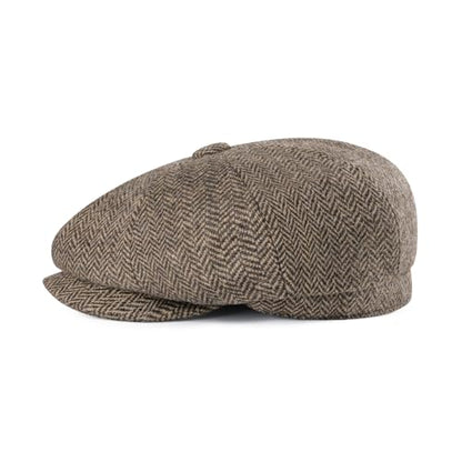 FEINION Men 8 Panel Herringbone Wool Newsboy Cap - color: Herringbone Khaki, size: 7 1/8
