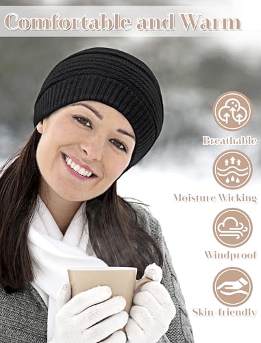Senker Fashion 2 Pack Winter Beanie Hats for Women, Womens Slouchy Beanies - color: Off White Black