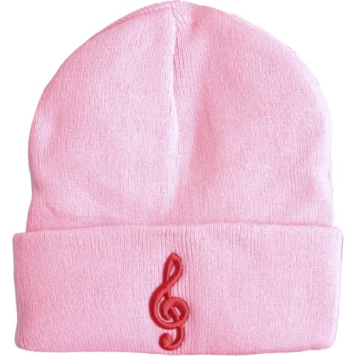 Music Beanies/Assorted Designs, Styles, & Colors - color: Cuffed, style: Treble Clef Pink