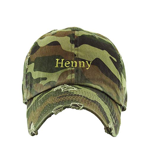 Henny Vintage Baseball Cap Embroidered Cotton Adjustable Distressed Dad Hat - color: Camo