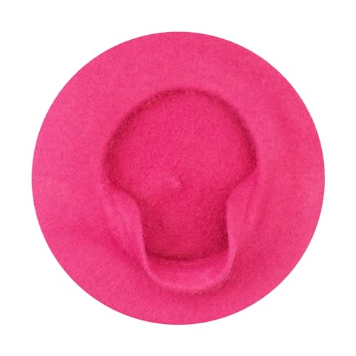 Gllutt Women Wool Beret Hat French Style Solid Color - color: Hot Pink