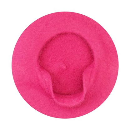 Gllutt Women Wool Beret Hat French Style Solid Color - color: Hot Pink