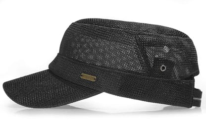 Initlove Cadet Army Cap for Men Women Military Hat Mesh Flat Top Hats for Summer - color: Black