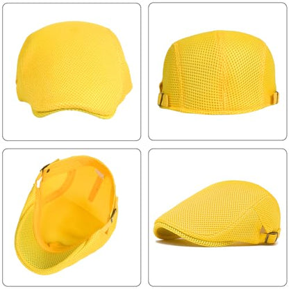 meioro Mens Breathable Mesh Summer Hat Adjustable Flat Cap Newsboy Beret Ivy Cap Irish Cabbie Fishing Hats - color: Yellow