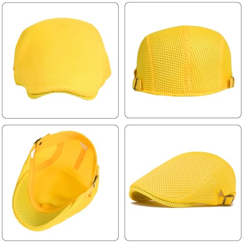 meioro Mens Breathable Mesh Summer Hat Adjustable Flat Cap Newsboy Beret Ivy Cap Irish Cabbie Fishing Hats - color: Yellow