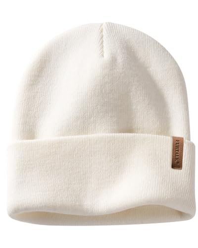 FURTALK Beanie for Men Women Cuffed Thick Knitted Winter Hat Skull Cap - color: White