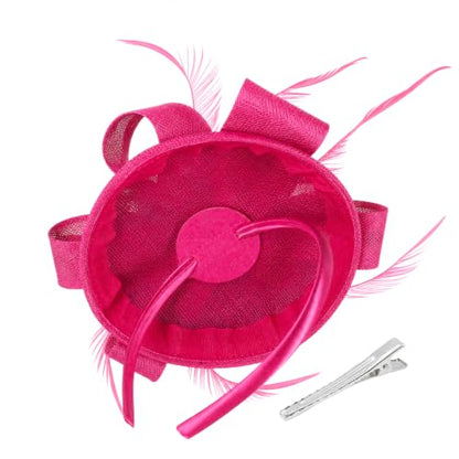 Flower Fascinator Hat Headband Clip for Women Tea Party - color: Fuschia-02