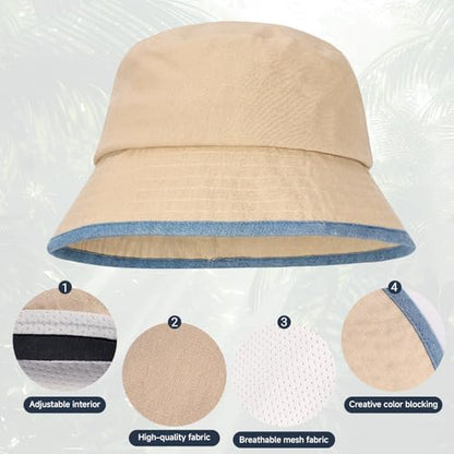 Summer Bucket Hat for Woman Men Cotton Wide Brim Sun Hat - color: White