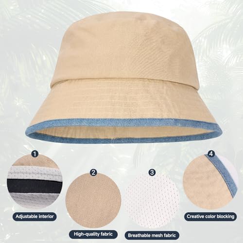 Summer Bucket Hat for Woman Men Cotton Wide Brim Sun Hat - color: White