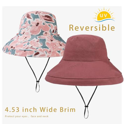 vidsel Womens Sun Hats Wide Brim Reversible Bucket Cotton Hat with Hat Clip - color: Red, size: Medium
