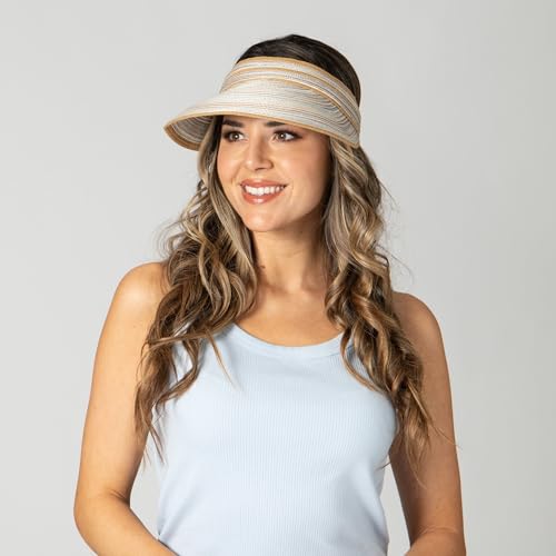 San Diego Hat Company Women's Mixed Braid Brim Visor with Velcro, Sun Hats for Women - color: Tan