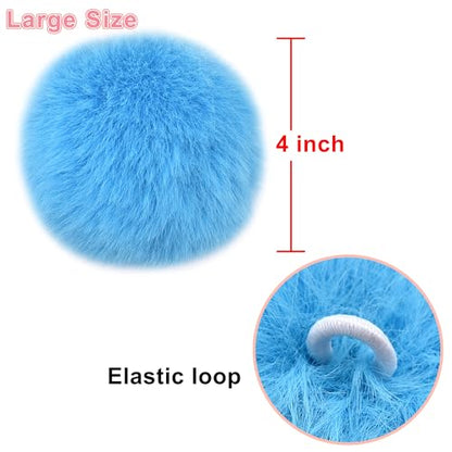BQTQ 6 Pcs 4 Inch Large Faux Rabbit Fur Pom Pom with Elastic Loop (Rainbow) - color: Rainbow