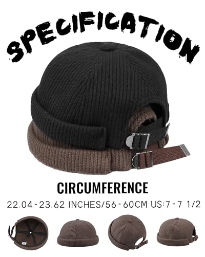 Clakllie Warm Brimless Hat Knitted Skull Cap Docker Hat Soft Beanie Worker Hat Rolled Cuff Sailor Fisherman Leon Hat - color: S-dbh04-black