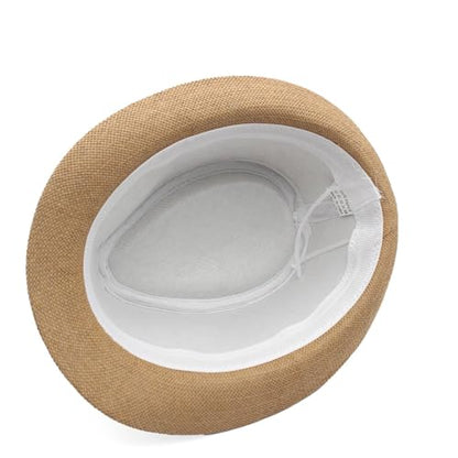 LIDHAY Short Brim Panama Hat Straw Fedora Hats for Men Women Summer Derby Trilby Hats Beach Sun Hat - color: Khaki