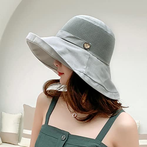 Women Wide Brim Sun Hats Metal Wired Edge Summer UV Protection Beach Fishing Hat for Hiking Garden Travel Chin Strap - color: B4-fyu001-lightgray, size: One Size