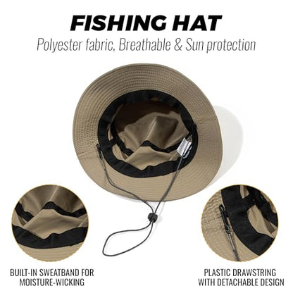 Croogo Windproof Fishing Hats UV Protection Safari Sun Cap Outdoor Bucket Hat Lightweight Boonie Hat for Hiking Camping - color: Gd90-green