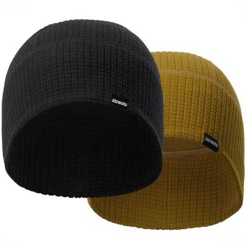 2-Pack Running Skull Cap Cycling Helmet Liner for Men Thermal Beanie Hat - color: Black+yellow