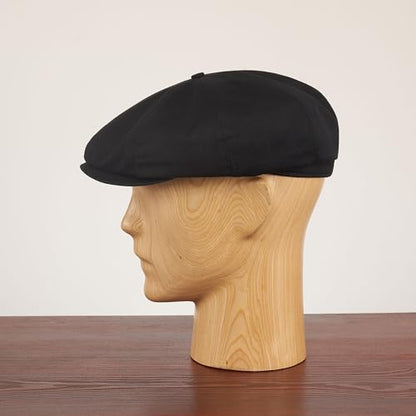 Sterkowski Shelby Paperboy Hat | 100% Softened Cotton Newsboy Cap for Men | 8 Panel Peaky Style - color: Black, size: 7 3/8
