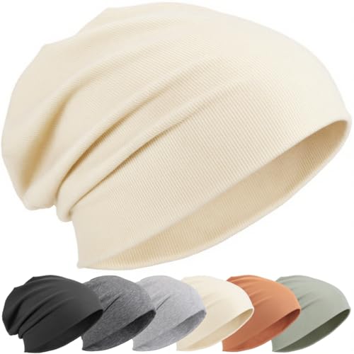 Slouchy Beanie for Women Men Thin Knit Winter Hat 93% Cotton Beanies - color: Beige