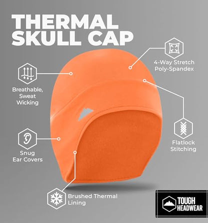 Tough Headwear Thermal Skull Cap - Moisture-Wicking Running Beanie - Snug Fit Ski Helmet Liner - Lightweight Cycling Cap - color: Hi-viz Orange