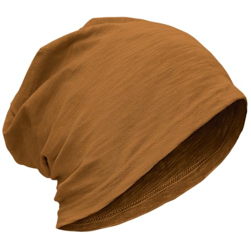 ROYBENS Lightweight 100% Cotton Slouchy Summer Beanie Men Women, Chemo Cap - color: 1pc Golden Camel, size: Medium