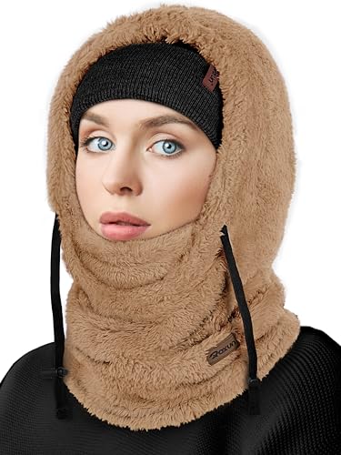 ROXUN Ski Mask Fleece Balaclava, Windproof Face Mask Winter Warm Neck Cover - color: Camel