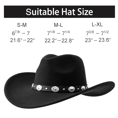 Lanzom Women Men Felt Wide Brim Western Cowboy Hats Belt Buckle Panama Hat - color: Black, size: Large-X-Large