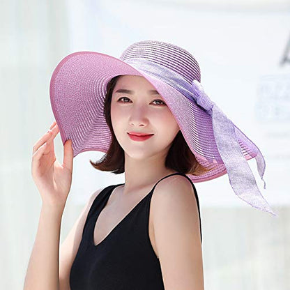 FSIGOM Women's Folable Floppy Hat,Wide Brim Sun Protection Straw Hat, Summer UV Protection Beach Cap - color: C1-f-violet, size: Medium