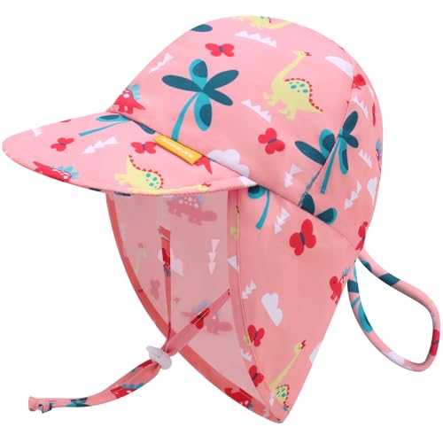 Duoyeree UPF 50+ Baby Sun Hat, Ear & Neck Protection for Toddlers - color: 1a7-pinkdinosaurs, size: 0-6 Months